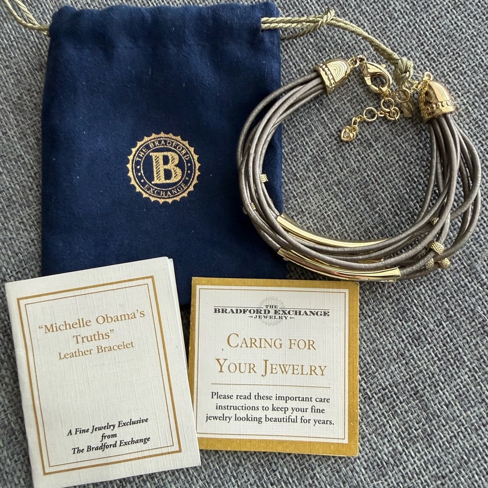 Michelle Obama’s Truths Bracelet Bradford Exchange Gold & Gray Leather